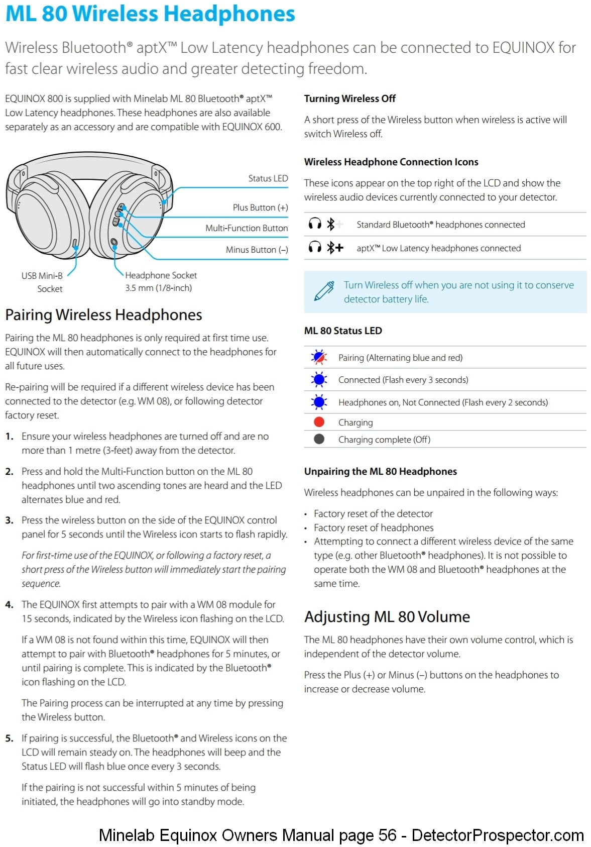 Minelab Equinox ML80 Headphones Instructions